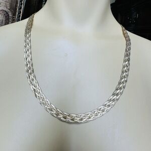 VTG Italian Braided Necklace 23" Woven 925‎ Sterling Silver 18K Gold Plate 24.0g